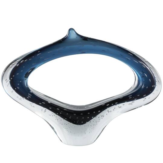 15.5" Wide Dark Blue Abstract Glass Sculpture with Bubble Texture